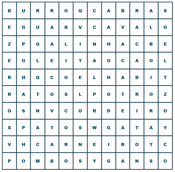 sopa de letras sobre os animais da quinta