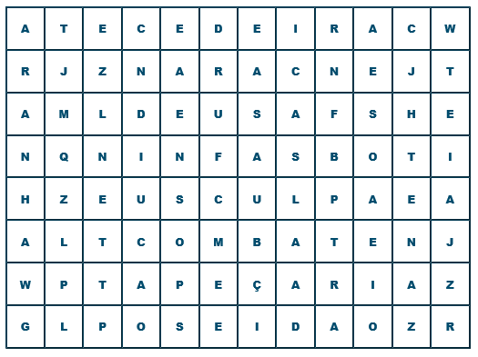 sopa de letras sobre O Mito de Aracne