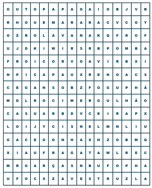 sopa de letras sobre as aves