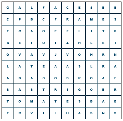 sopa de letras sobre os legumes e cereais