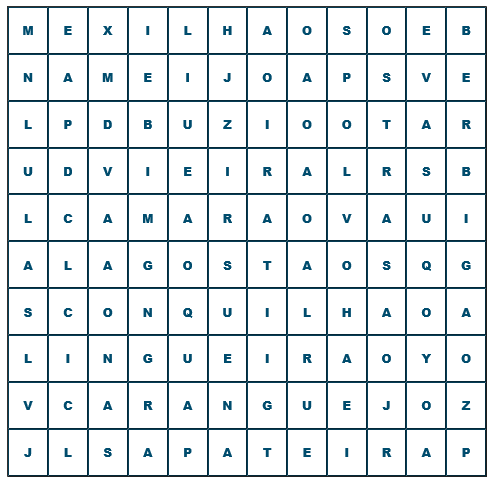 sopa de letras sobre moluscos e crust&aacute;ceos