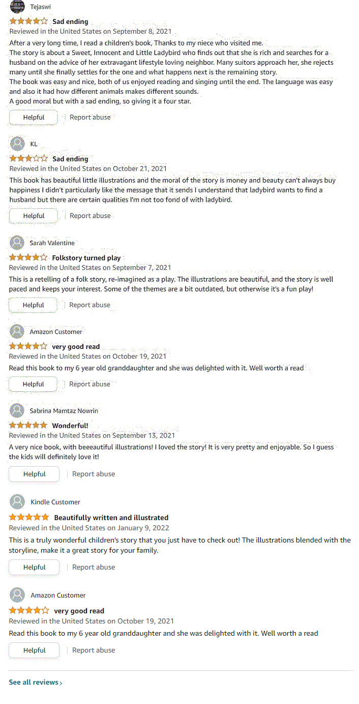 comments on Amazon.com about the children's book Little Ladybird seeks a Husband