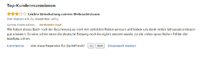 comments on amazon.de about the German version of the children play Father Christmas has the Flu