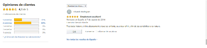 comentrios na Amazon.es sobre o livro infantil (verso francesa) Era Uma Vez Uma Casa
