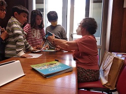 Portuguese author Dulce Rodrigues at the Bel�m public library, Lisbon, Portugal