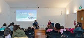 Portuguese author Dulce Rodrigues at the public library, Alcochete, Portugal